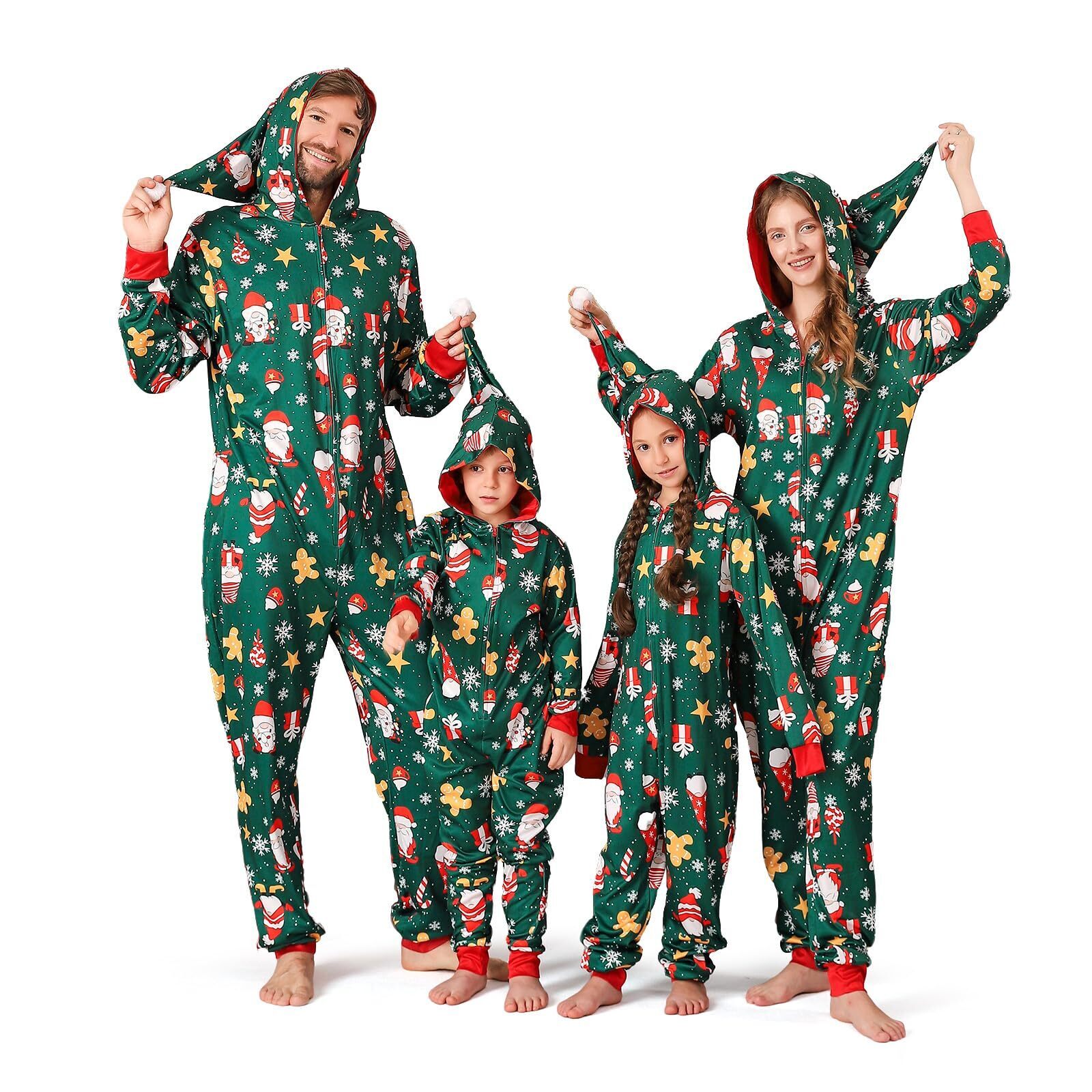 4439 Christmas Onesie Pajamas Family Vacation Novelty One-Piece Hooded